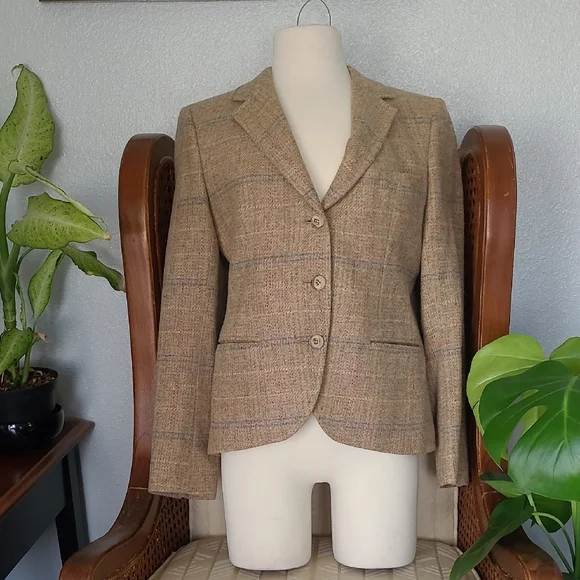 Classic Stanlet Blacker Tan Women's Blazer Wool And Silk Lining - Picture 2 of 8